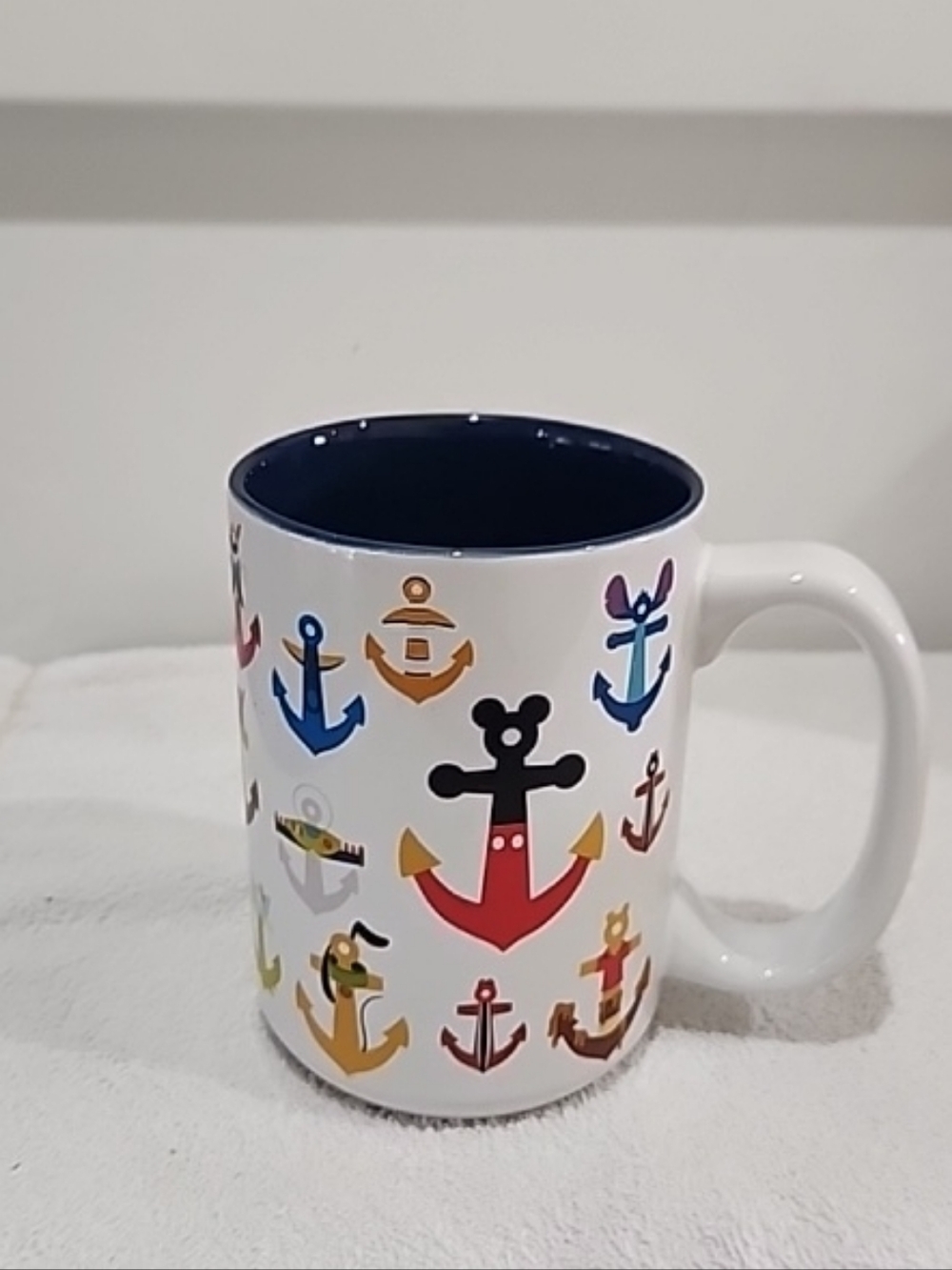 Disney Nautical Anchor Pattern Ceramic Mug - White/Blue Rare
